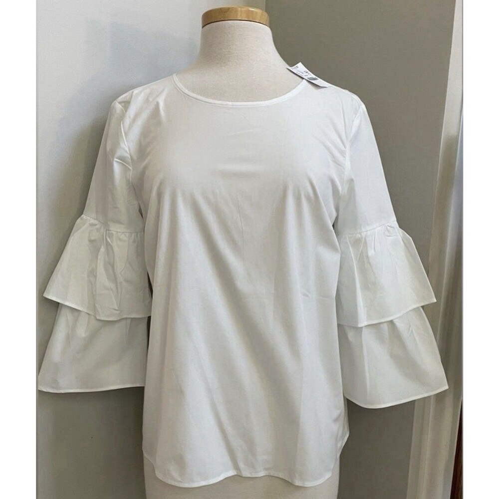J.Crew Mercantile Tiered Bell-Sleeve Blouse, White Size 8, NWT